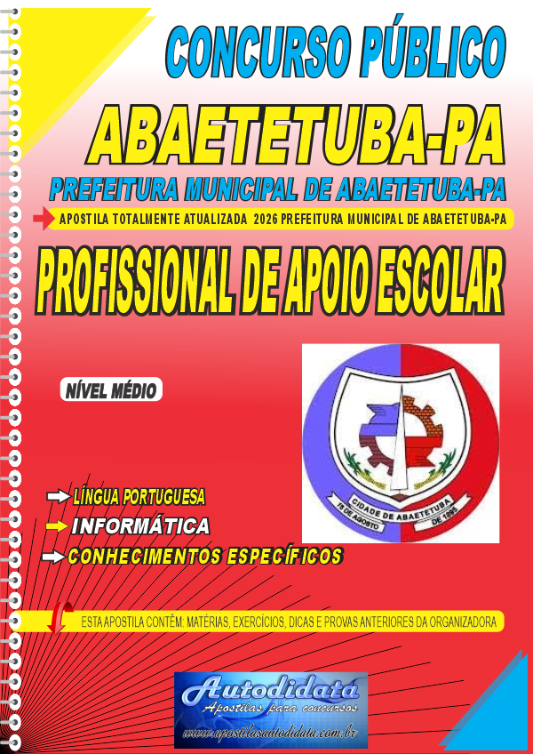 Apostila digital concurso de Abaetetuba PA 2026 - Profissional de Apoio Escolar